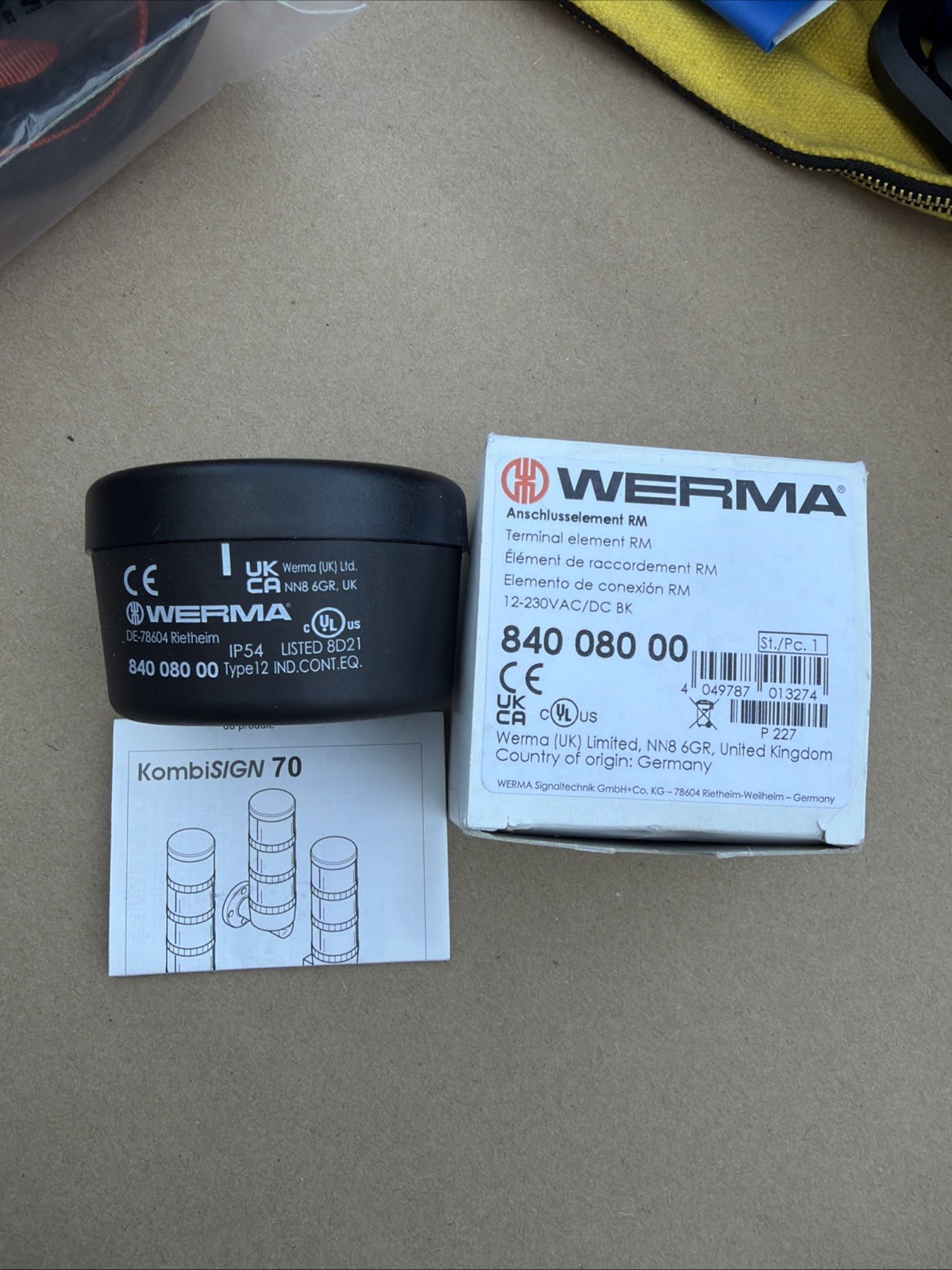 WERMA Signal Tower 840-080-00 ELEMENT BASE & CAP 84008000 Tube Mounting NEW