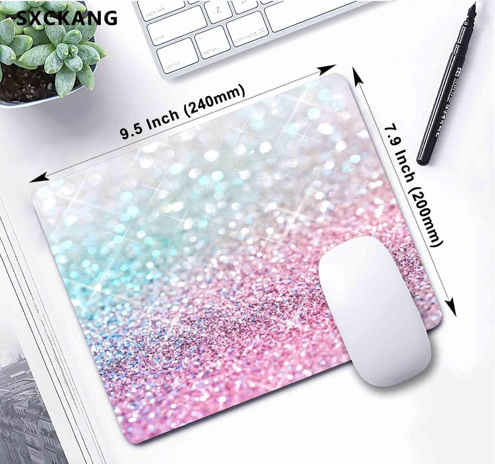Pink Blue Sparkly Mouse Pad Cute, Rubber Glitter Bling Gradient Mousepad for …