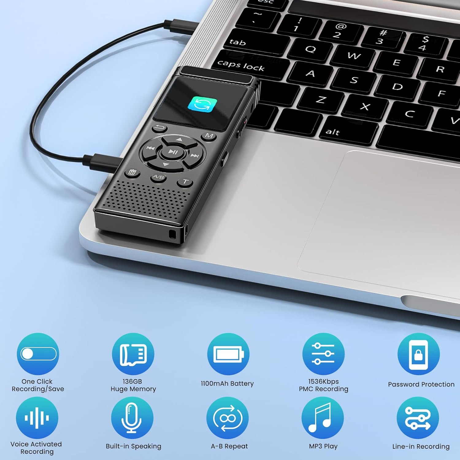 Tonfarb 136GB Digital Voice Recorder with Playback,9000 Hours Audio Recording De