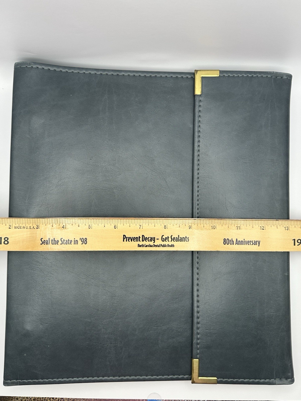 Cambridge Gray Leather Daily Use Binder with Metal Corners & Card Holder