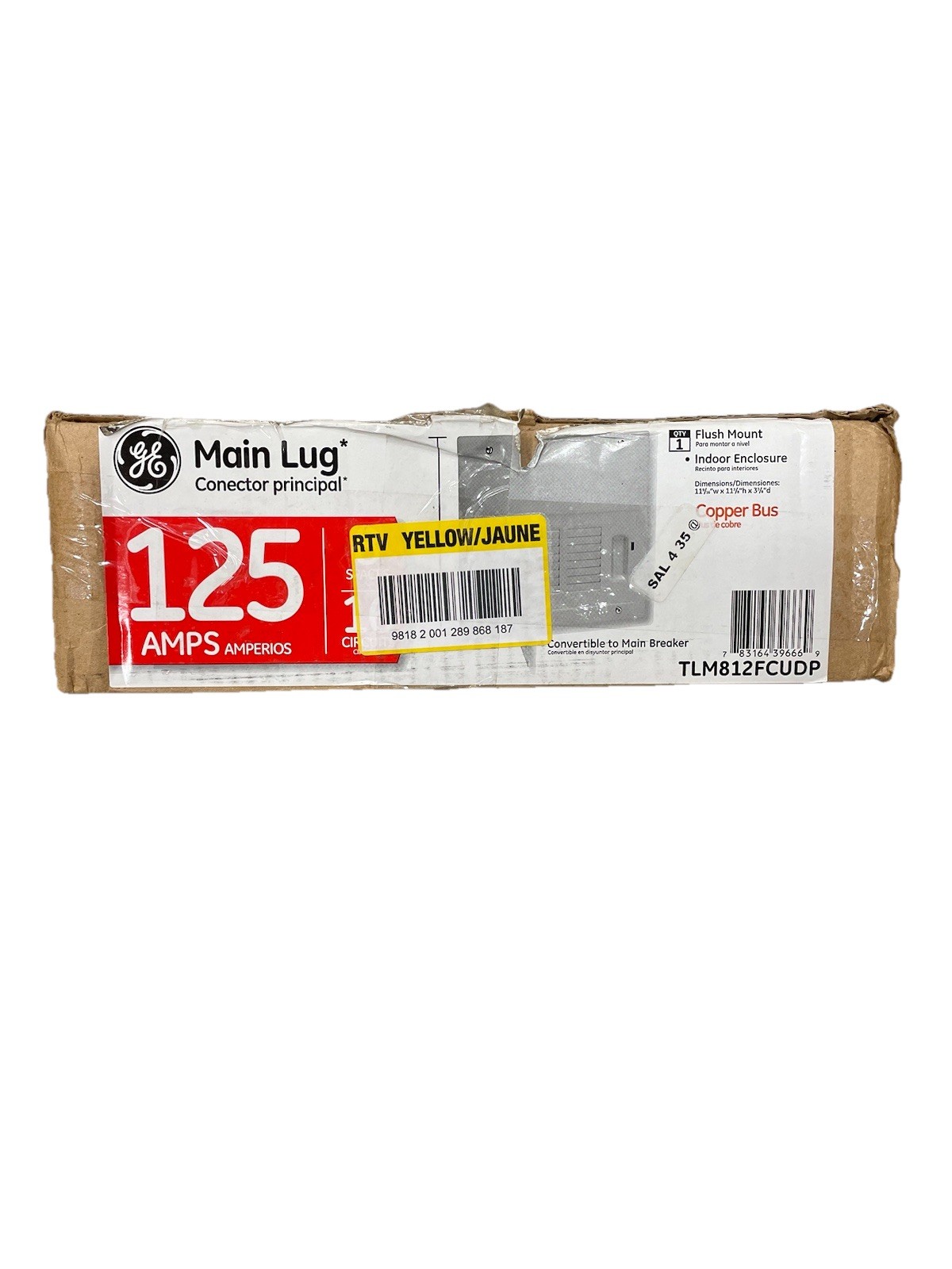 GE Main Lug TLM812FCUDP 125 Amps 8 Spaces 16 Circuits Flush Mount