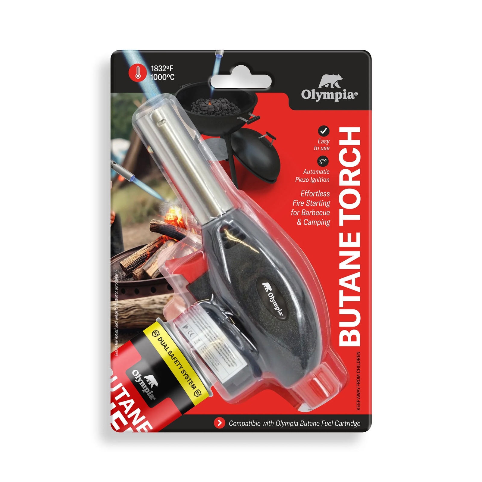 Olympia Outdoor Butane Torch Adjustable Flame 8oz Reusable Design
