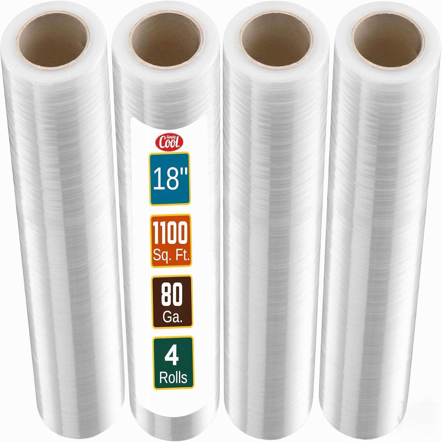 Industrial Strength Stretch Wrap 4 Pack, 18″ 1100 Sqft, 80 Gauge