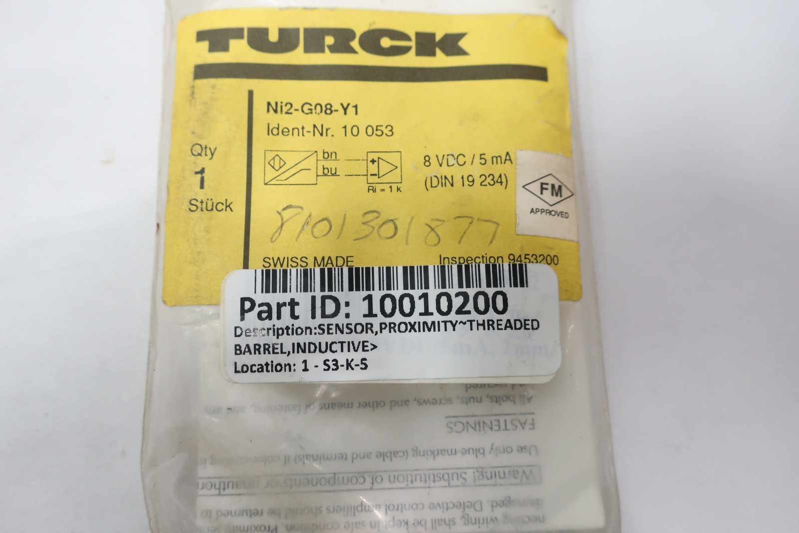 Turck NI2-G08-Y1 Inductive Proximity Sensor 8v-dc
