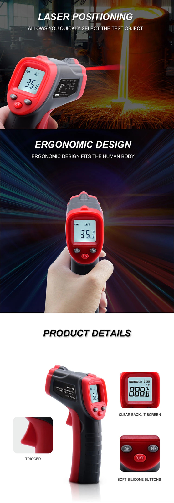 Temperature Meter -50~400C Rapid measurement of surface temperatures