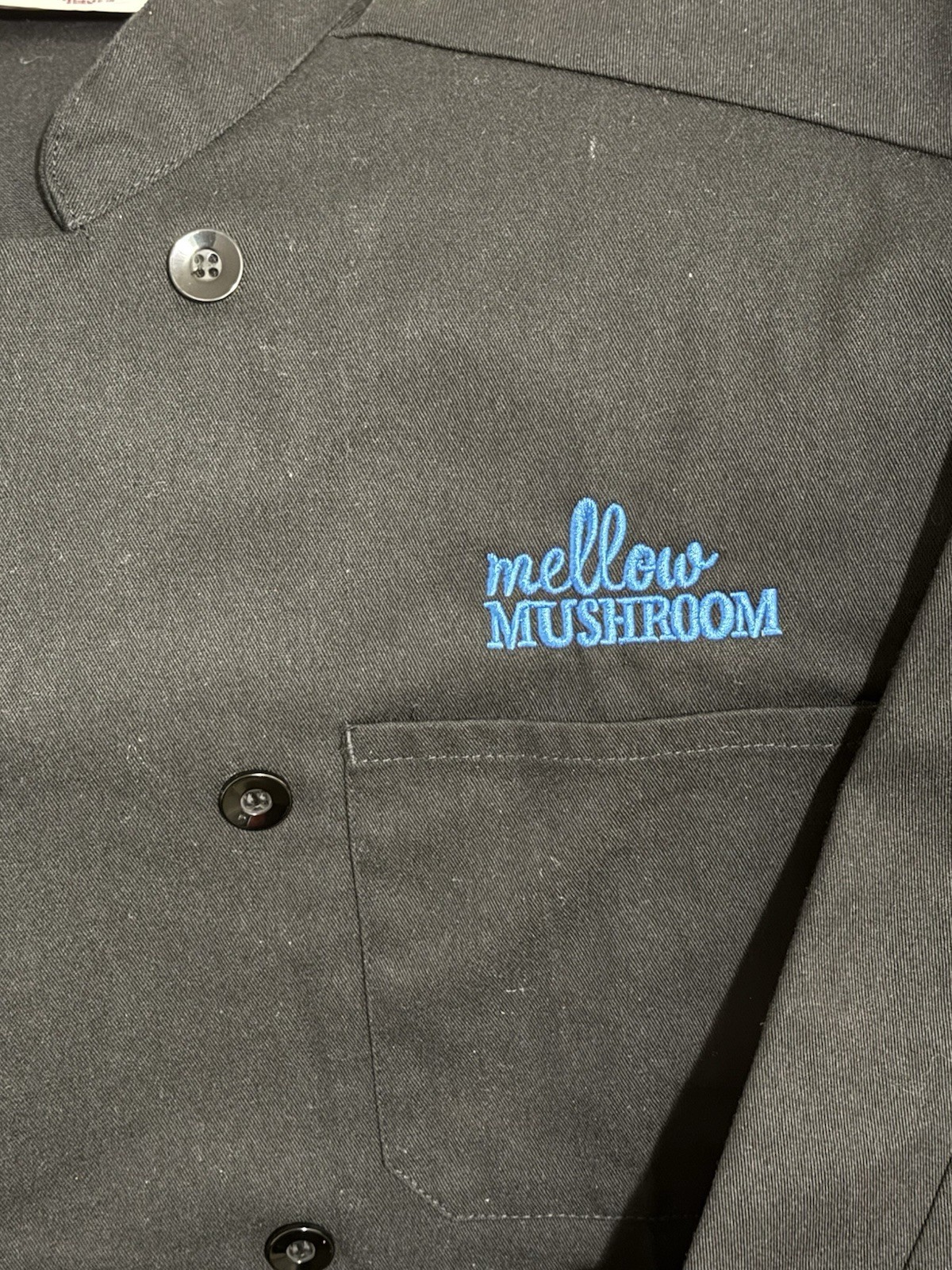 Mellow Mushroom Pizza Men’s Large Chef Coat Embroidered Long Sleeve Birds Art