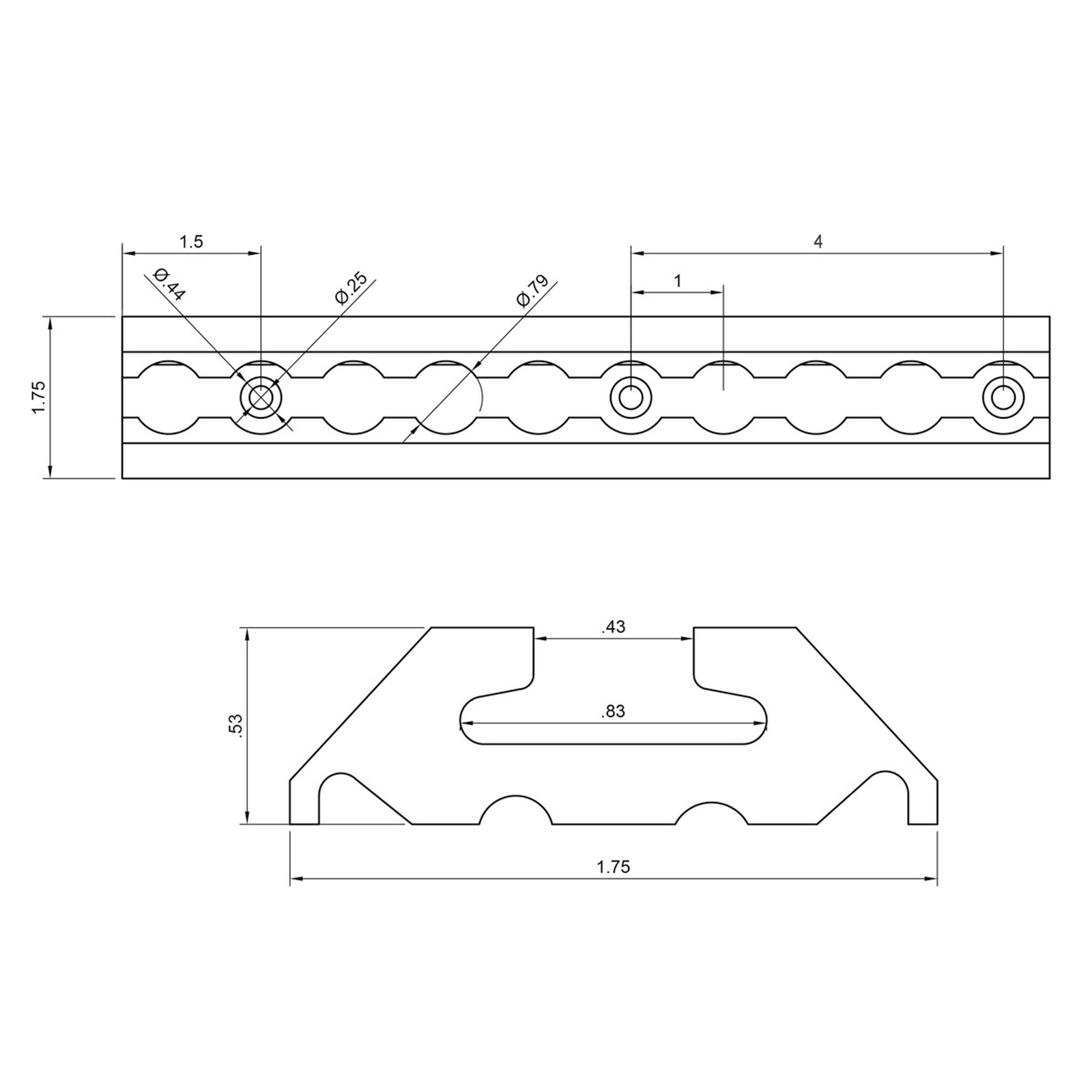 96″ Airline-Style Angled Track – Aluminum