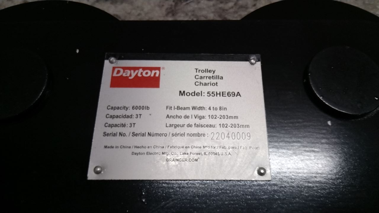 Dayton 55HE69 6,000 Lb Load Capacity 4 to 8 In Beam Flange W Push Trolley