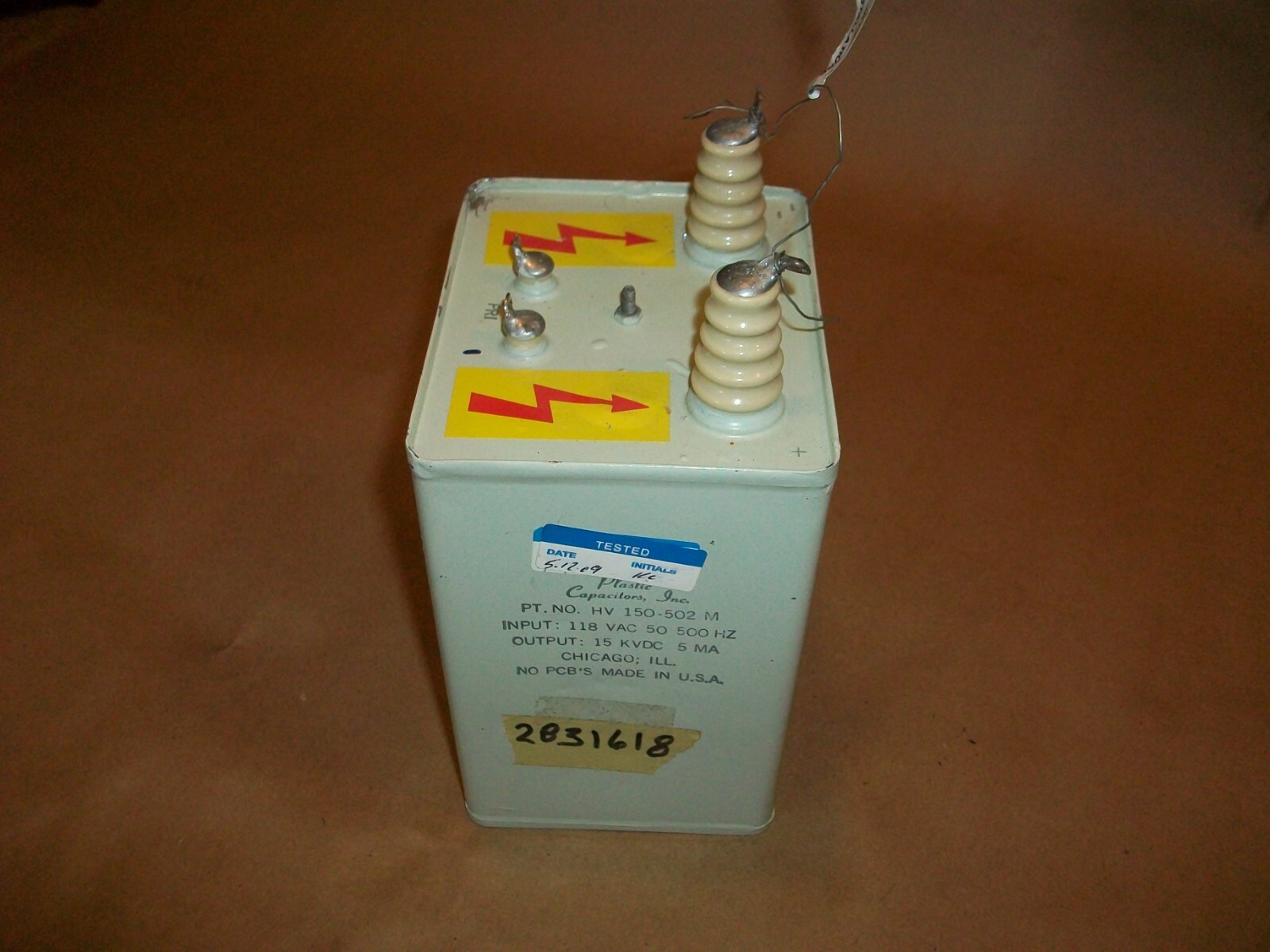 Plastic Capacitors Inc HV150-502M Input 118vac 50-500hz Output 15KVDC @ 5mA