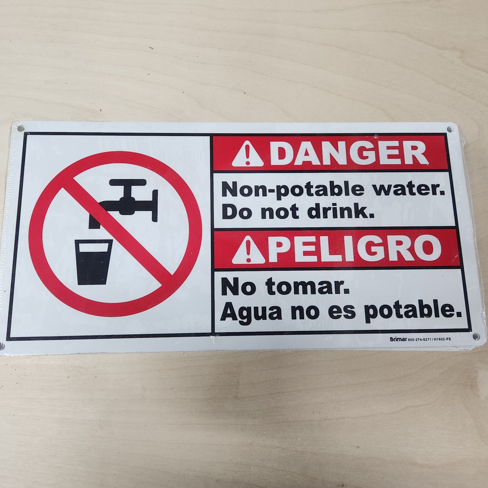 Bilingual Non-Potable Water Danger Sign Aluminum. 7″x14″ NEW