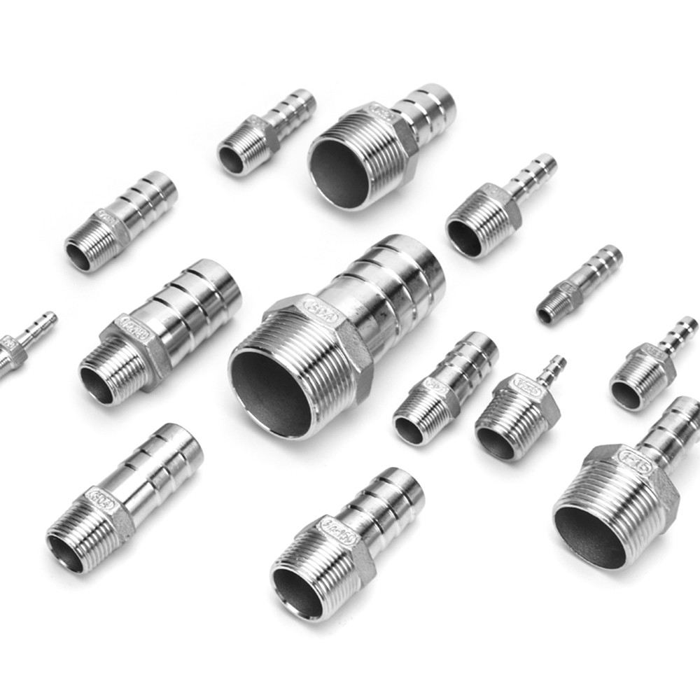 6-50mm Hose Barb Adapter x 1/8″-2″ Male Threads Stainless Steel Hose Nipple