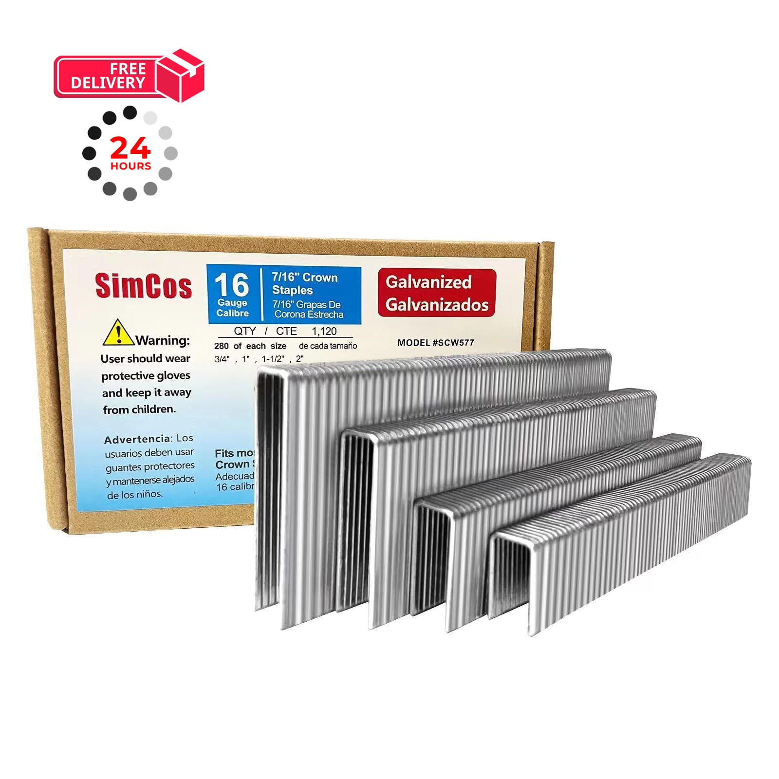 SimCos 16 Gauge 7/16″ Crown Staples 16 Gauge, 3/4″, 1″, 1 1/2″, 2″, silver