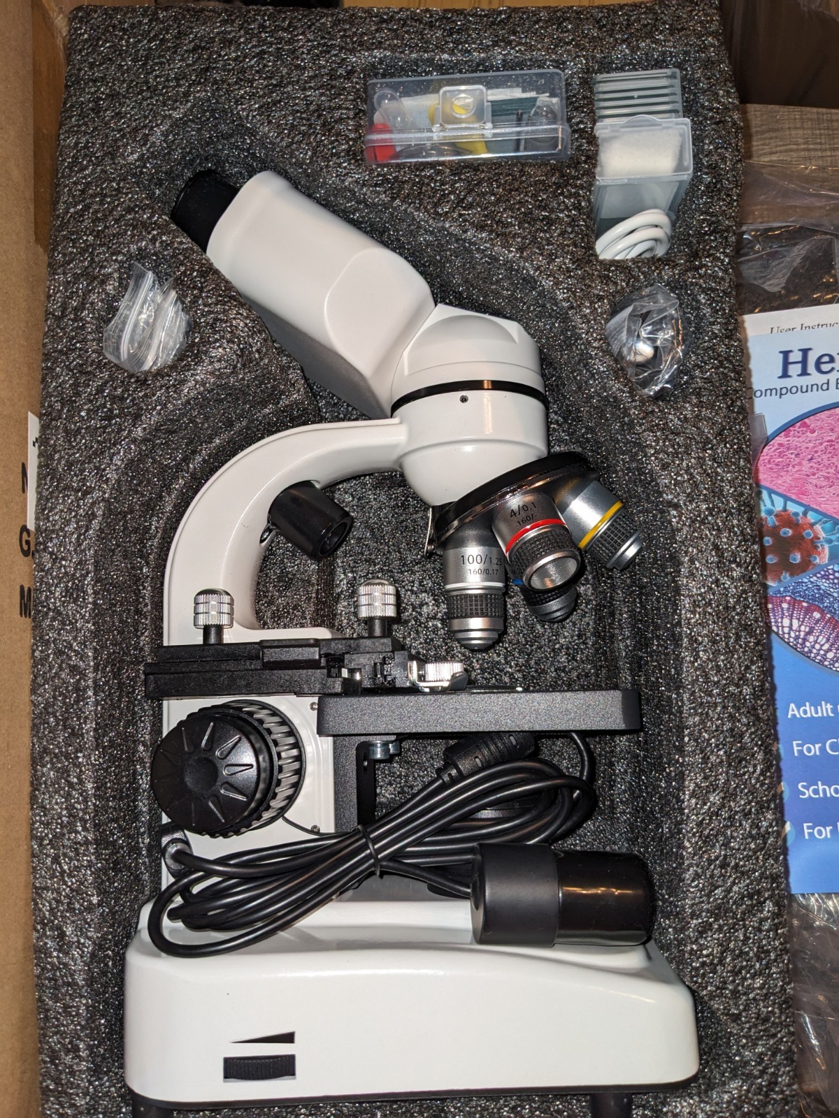 Compound Microscope, 40X-2500X, WF10x and WF25x Eyepieces, Dual Lighting & Mecha