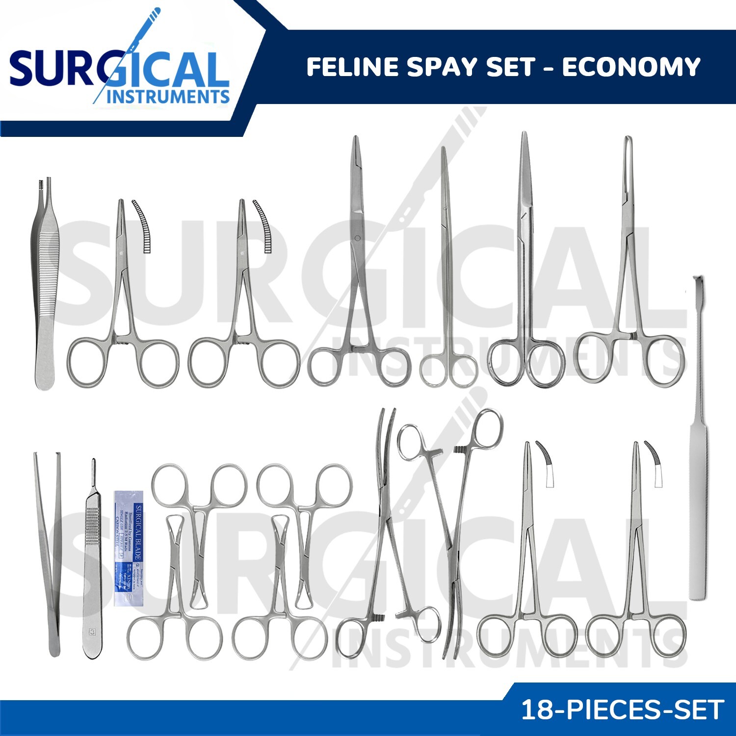 18 Pcs Feline Spay Set – Economy Surgical Veterinary Instruments kit