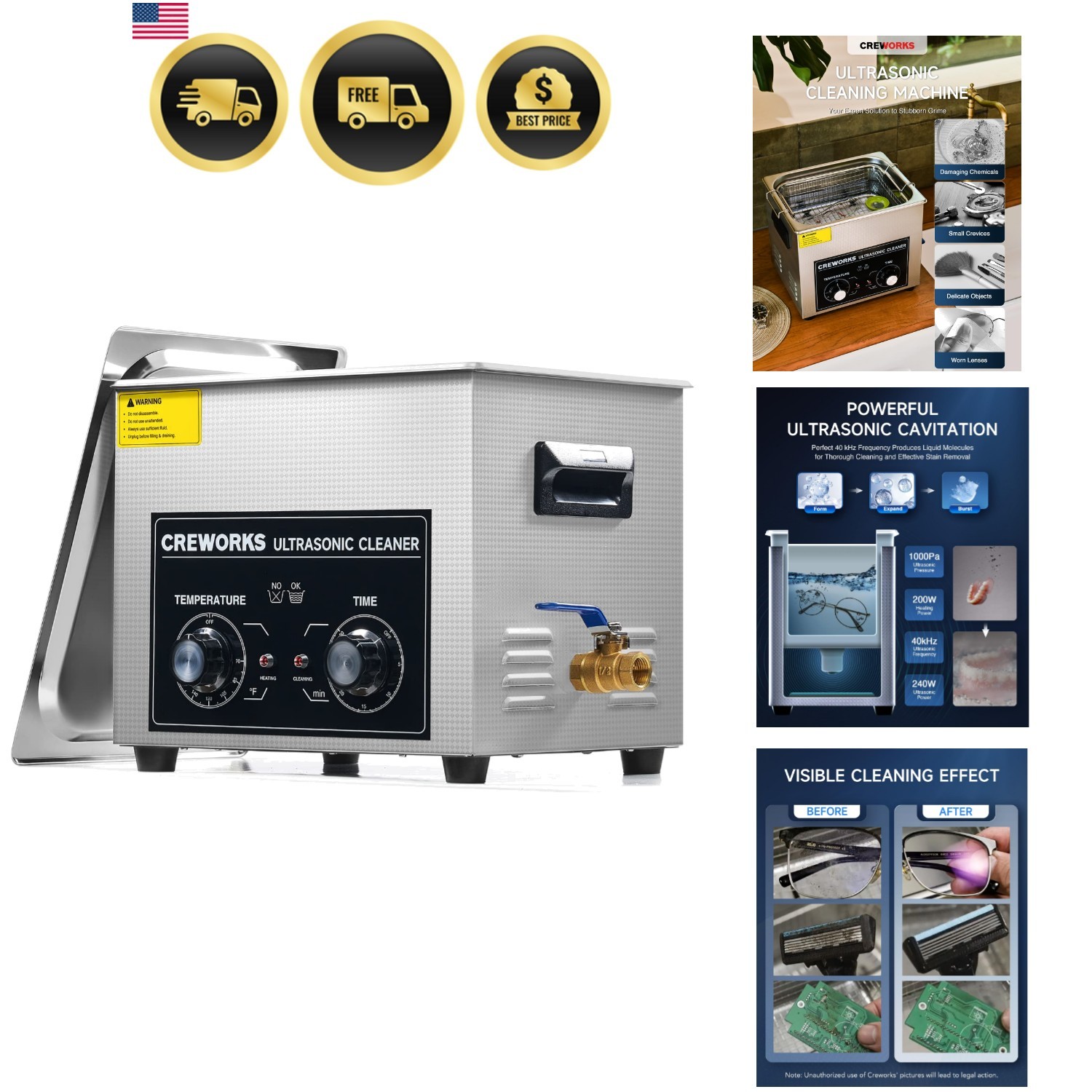 0L Ultrasound Cleaning Machine with Heater and Timer, 240W Stainless Steel Ul…