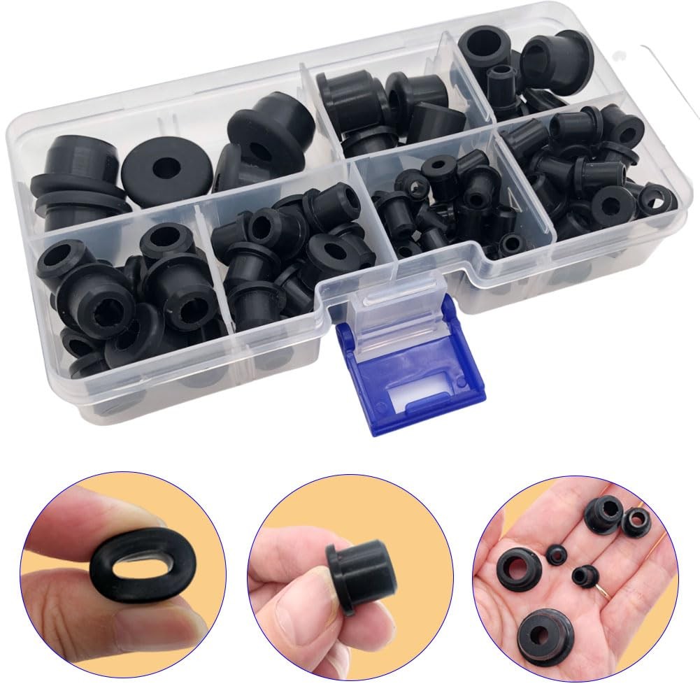 100PCS T-Type Rubber Grommet kit 6 Size Silicone Grommets for Wiring Automotive