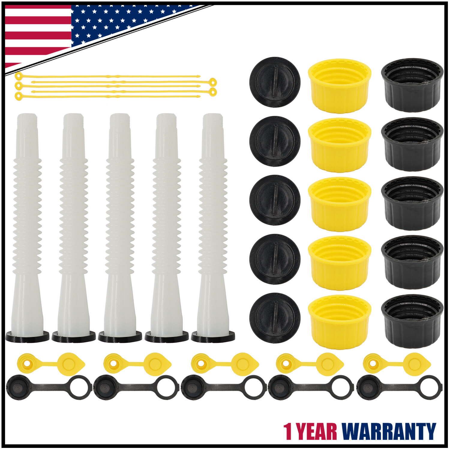 Pack of Five Gas Can Spouts with Caps and Gaskets Included For Wedco For Eagle