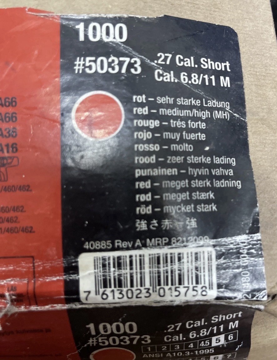 HILTI Red Shots 6.8/11 M powder cartridges .27 cal red 64 strips – 640 shots