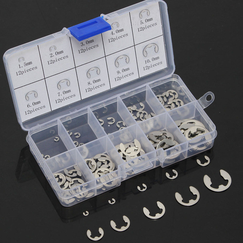 Stainles Steel E Clips C Circlip Kit Retaining Ring 120 X Assorted M1.5 – M10m