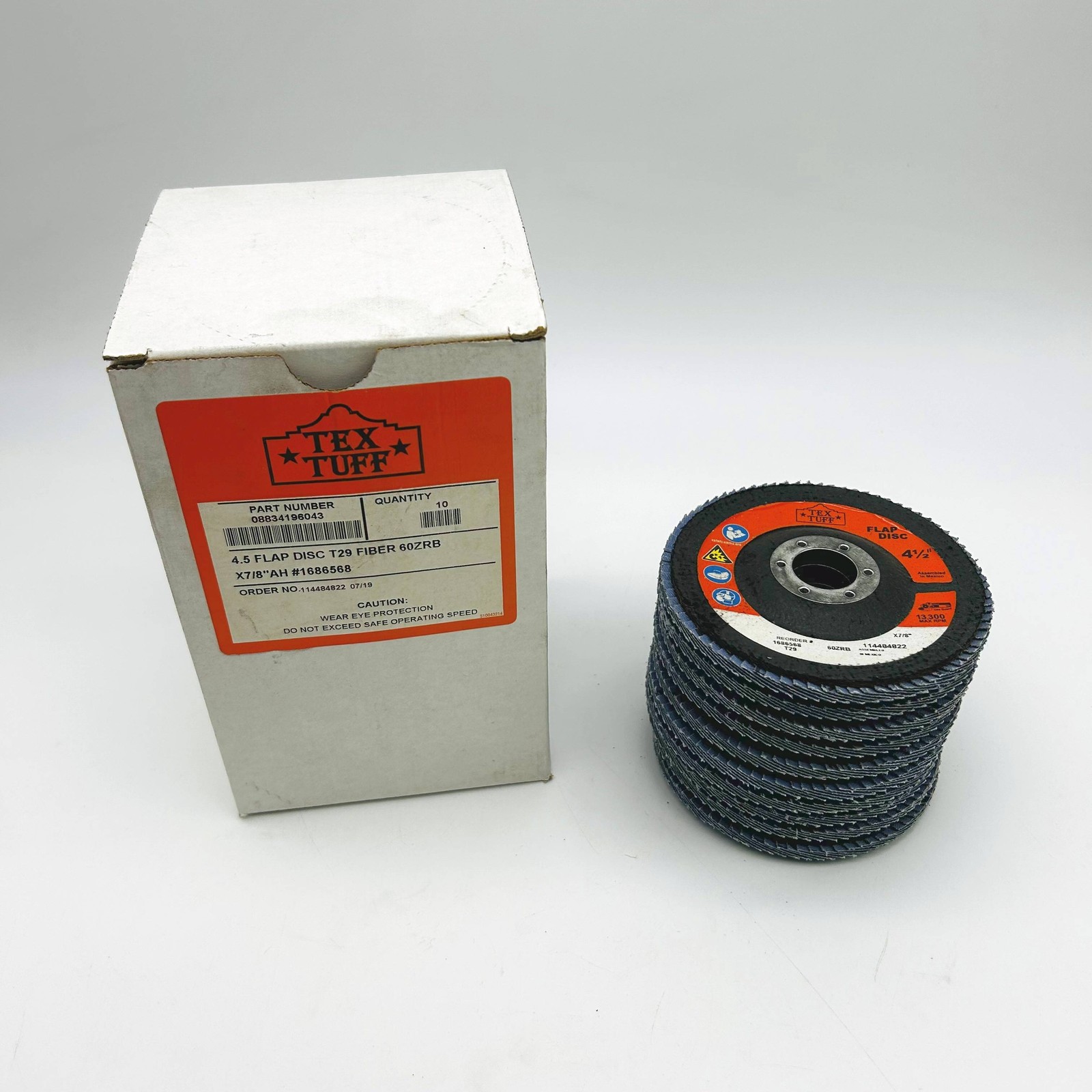 Tex Tuff 96043 Flap Disc 4-1/2in x 7/8in AH T29 60ZRB Angle Grinding Pk of 10