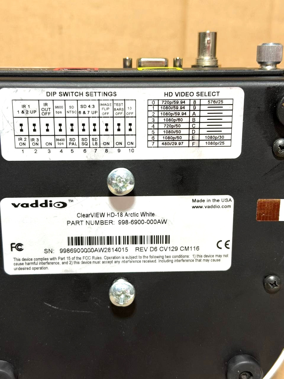 VADDIO CLEARVIEW HD-18 Video Camera, 998-6900-000AW