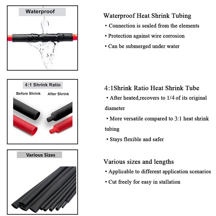 4:1 Heat Shrink Tubing 5/16″ 3FT Black Glue Waterproof Dual Wall Wires Wrap