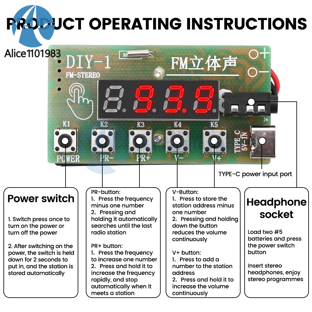 Electronic DIY AM/FM Radio Receiver Module Kits Wireless Stereo 87MHz-108MHz