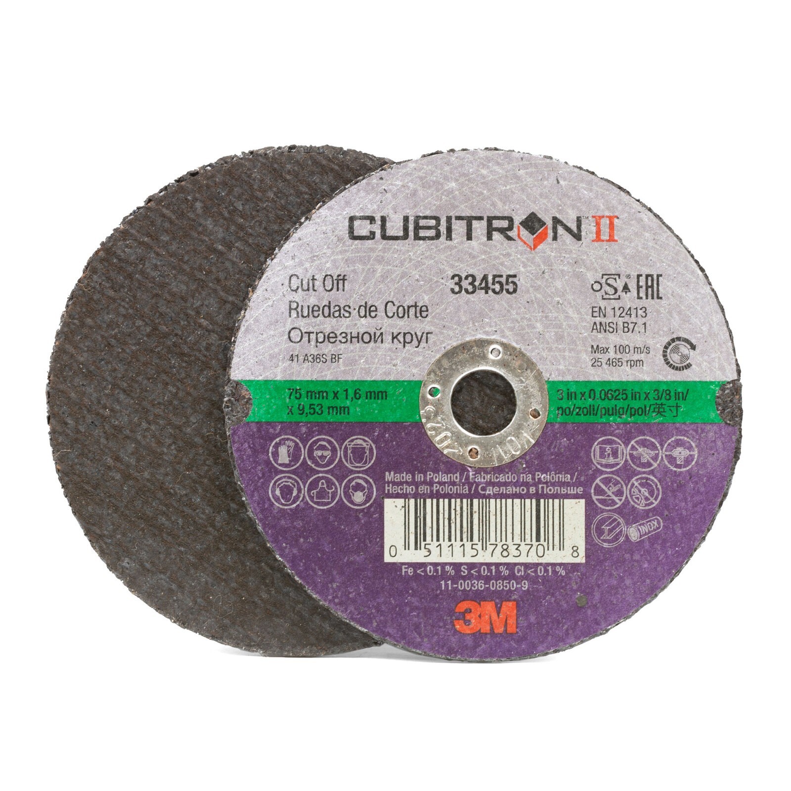 3M 33455 Cubitron II Cut Off Wheel 3 inch ~ 75mm ~ 5/Pack ~~ Fast Shipping