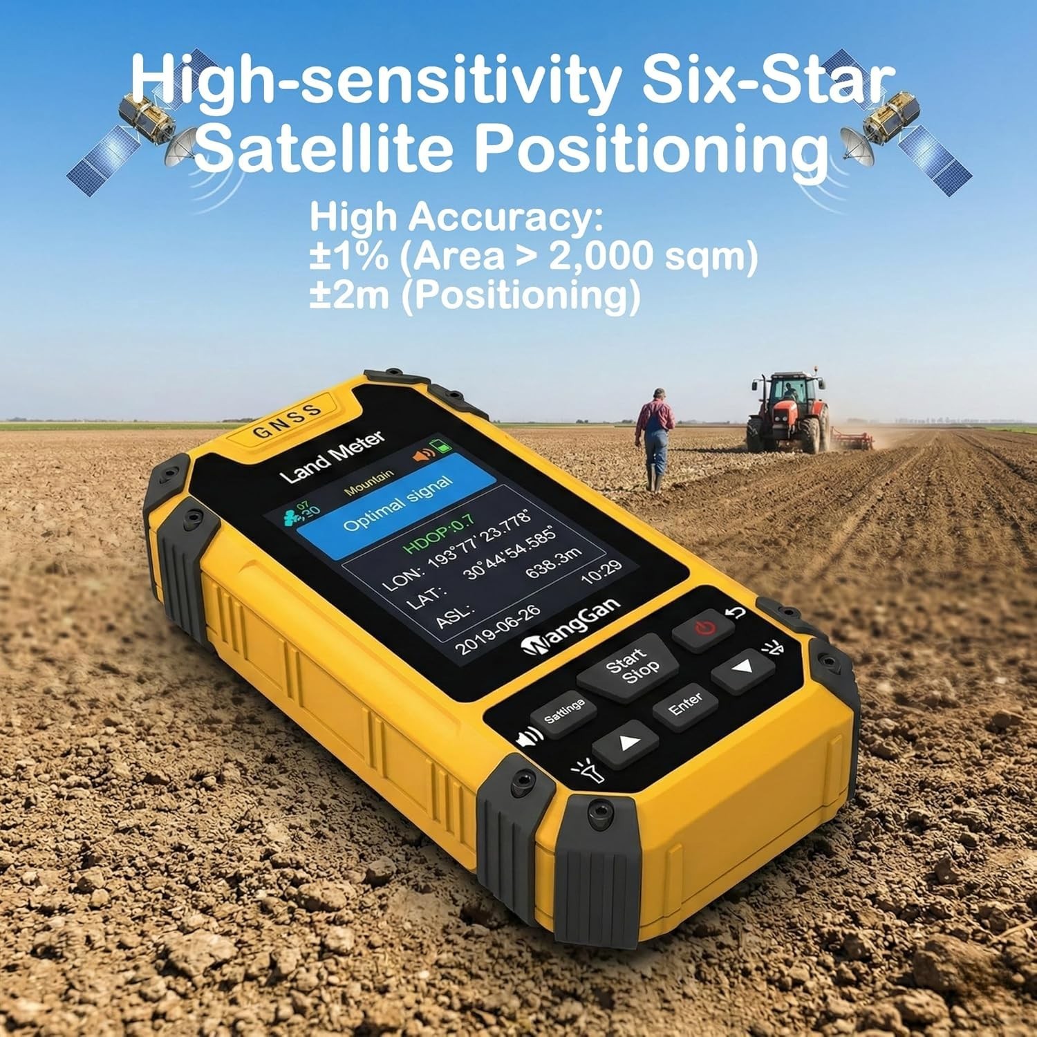 Handheld GPS Land Meter, High-Accuracy GNSS Surveying Equipment, IP65 Waterproof
