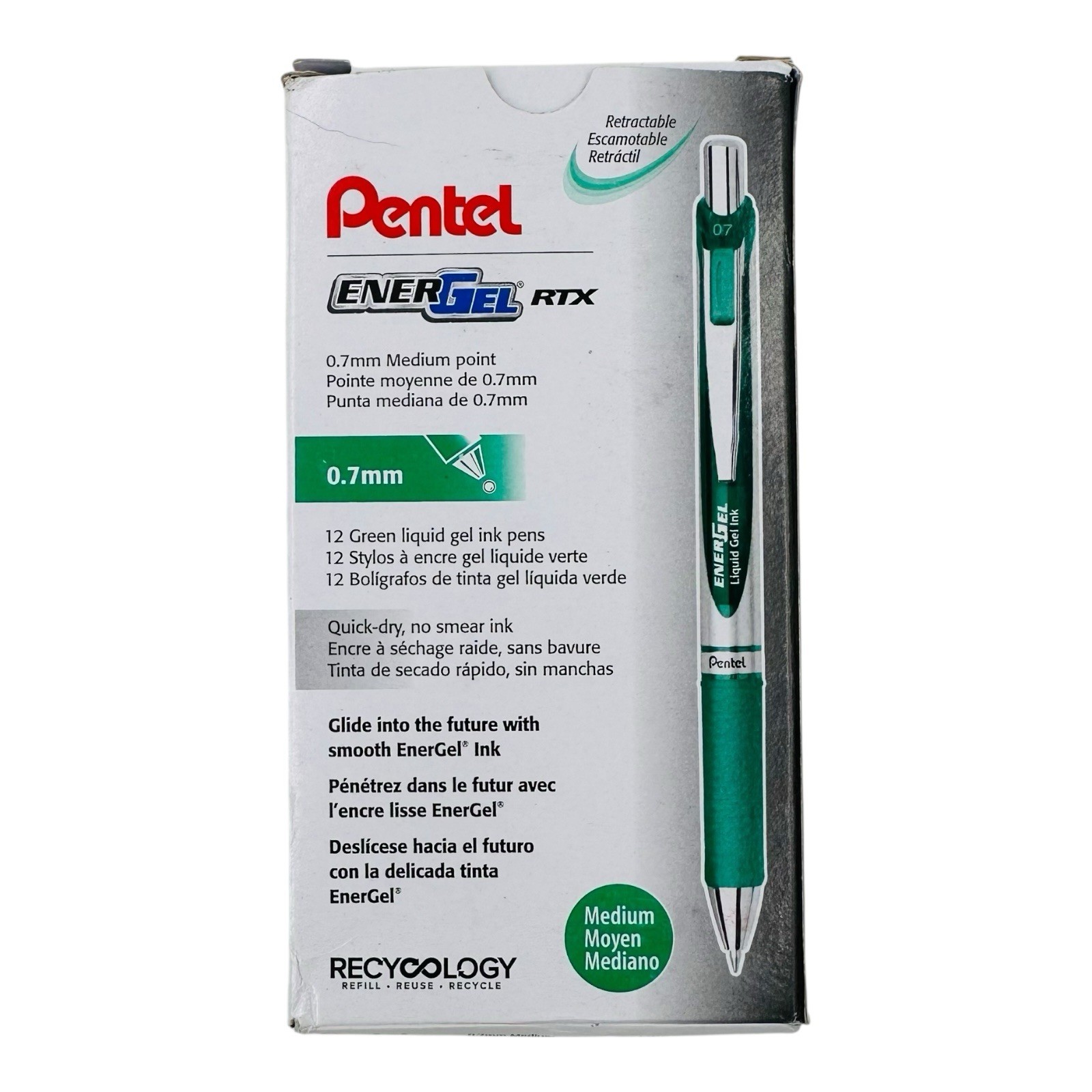 12 Pens Pentel EnerGel RTX Green Gel Ink Retractable Pen 0.7mm Medium Point