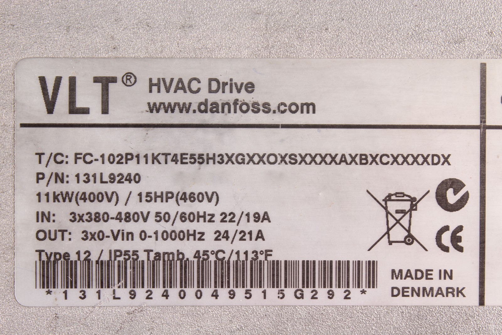 FC102P11KT4E55H3XGXXOXSXXXXAXBXCXXXXDX 131L9240 DANFOSS – Refurbished – Warranty