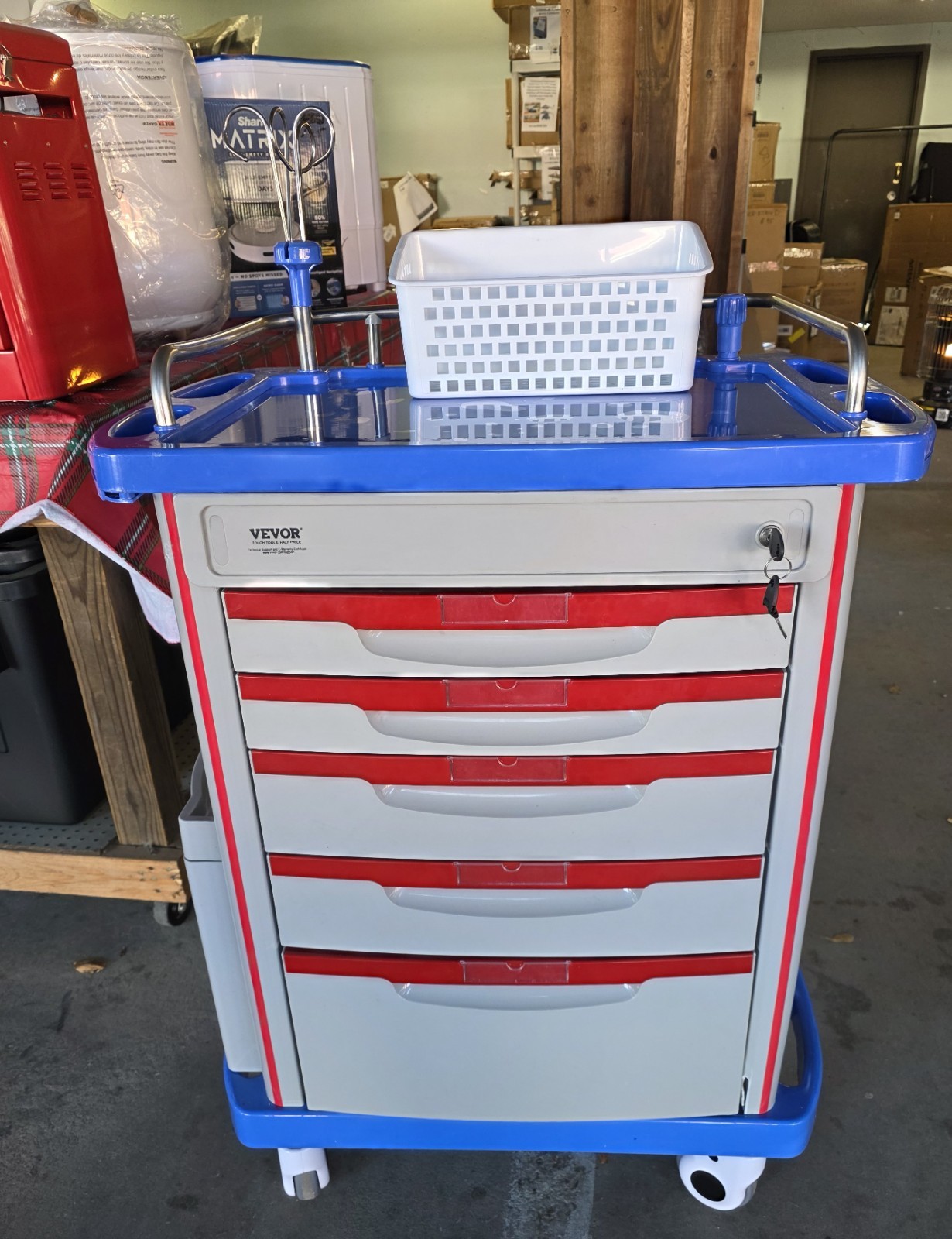 VEVOR 5 Tier Lab Cart – Mobile Medical Cart with 5 Drawers, IV Pole, Back Board