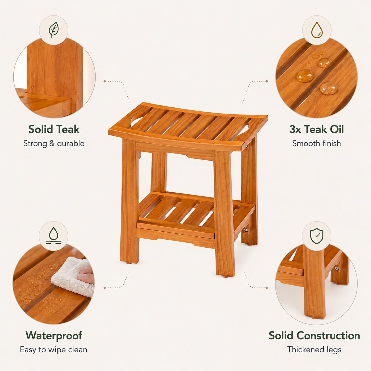 Simple Deluxe Teak Shower Bench Wood Shower Bench Shelf 14 Waterproof Shower