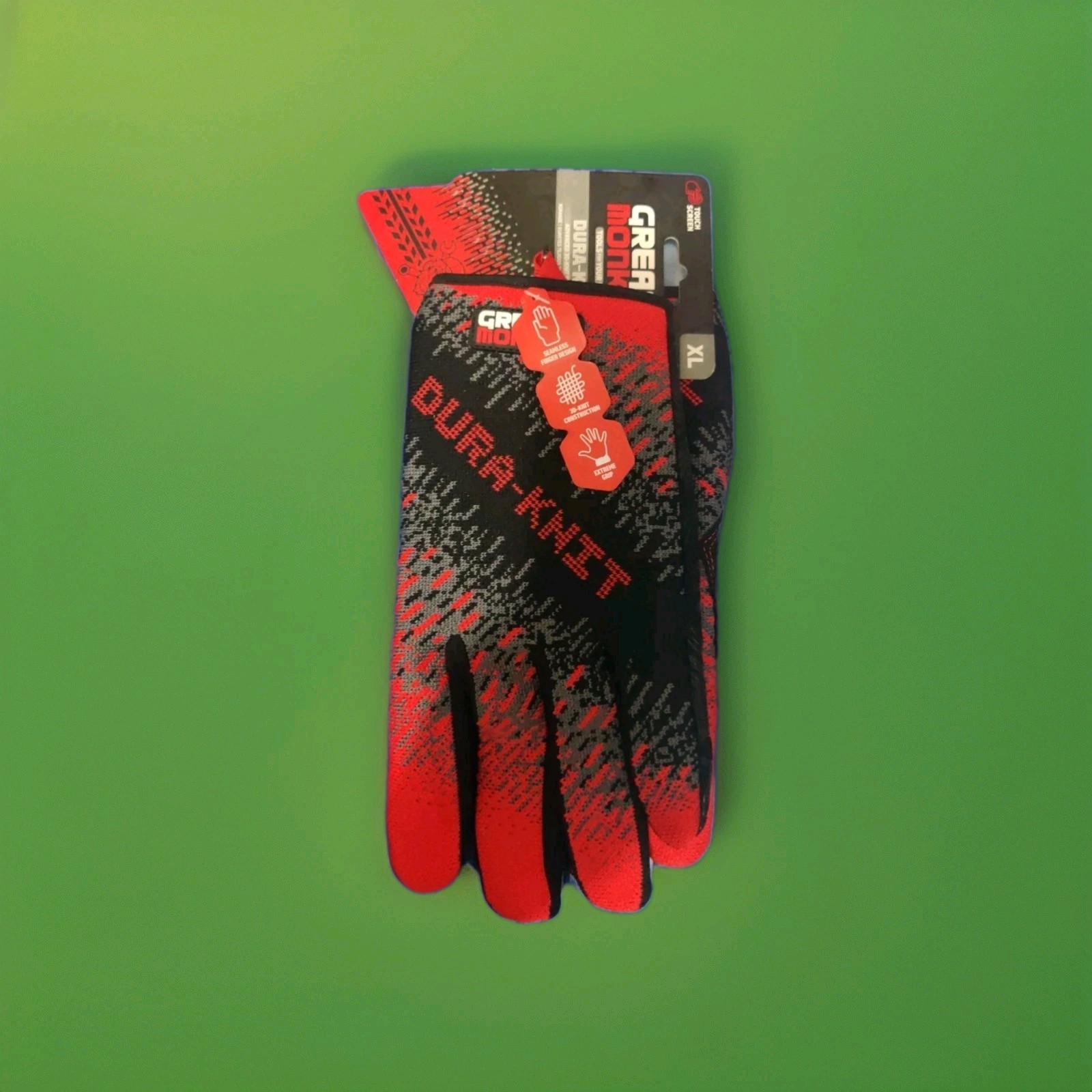 Grease Monkey Dura-knit XL Touch Screen Gloves Red Black Grey Extreme Grip