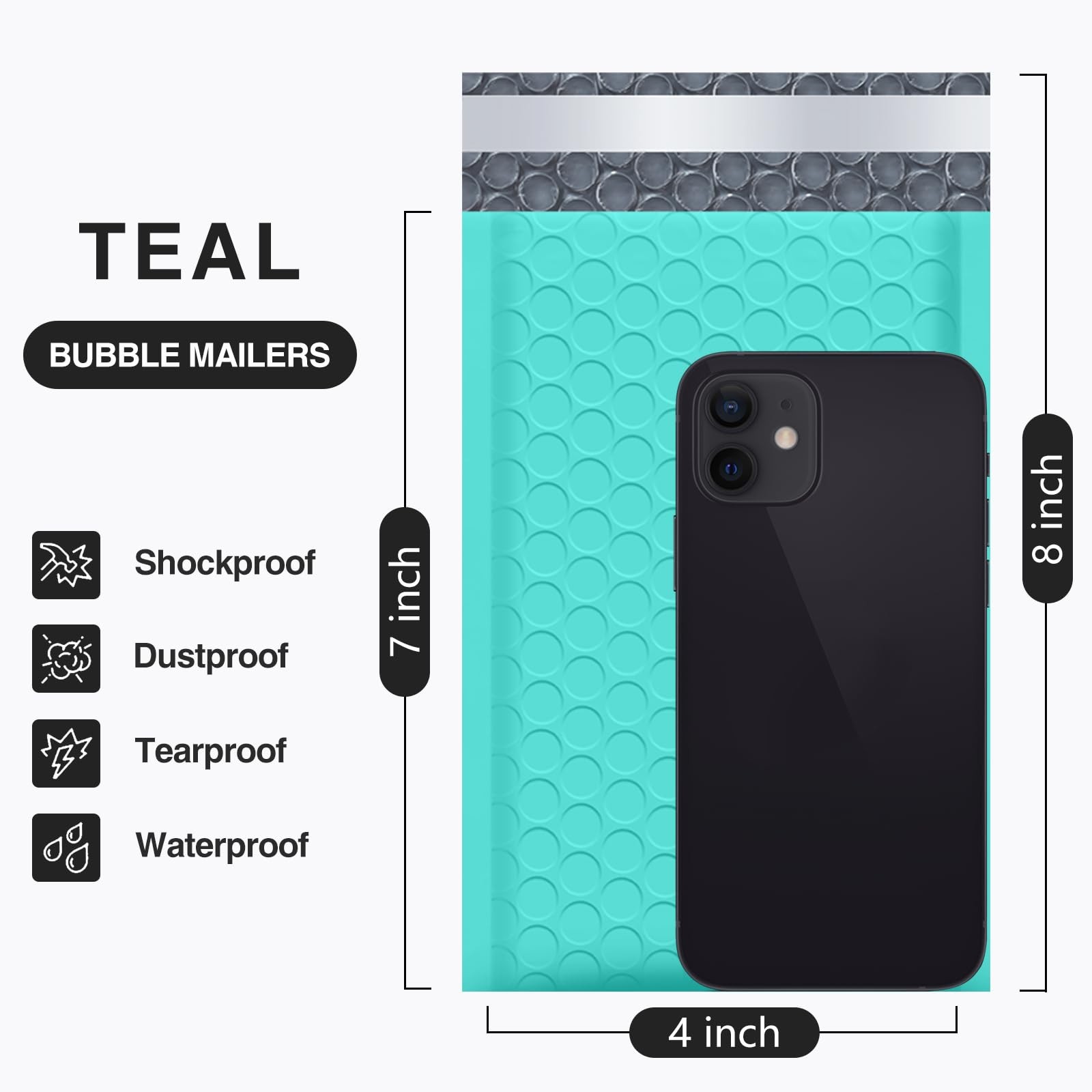 Bubble Mailers 4×8 Inch Teal 50 Pack Usable Size 4×7 Inch Poly Padded Envelop…