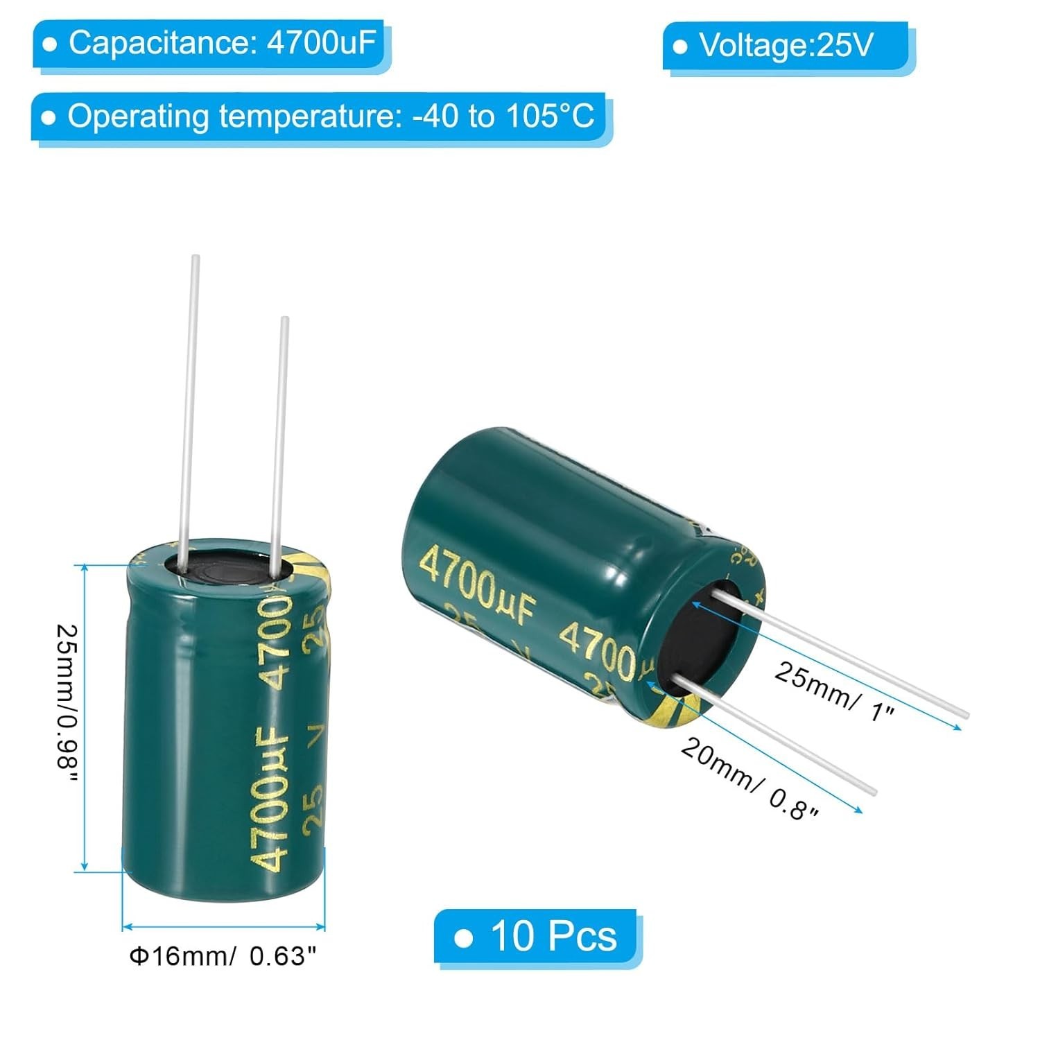 5pcs 4700uF 25V Radial Electrolytic Capacitors Low ESR Lot