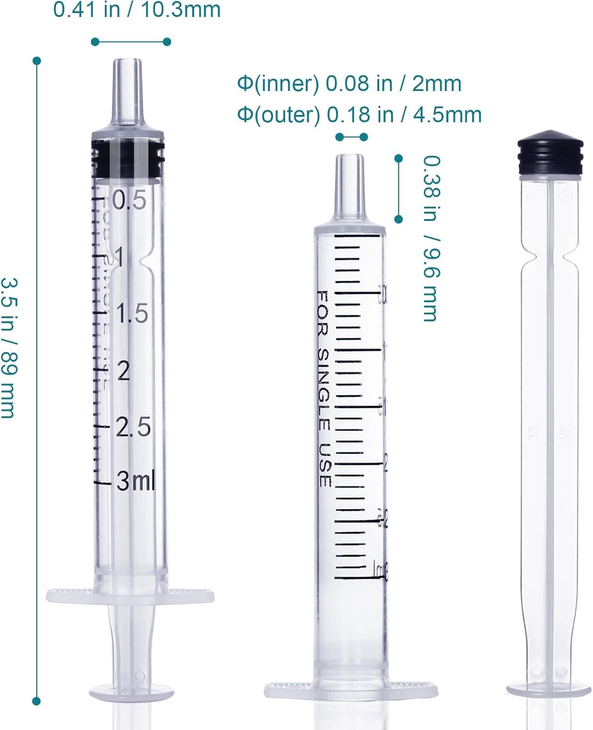 3ml Plastic Syringe Without Needle for Liquid – Measuring Syringes with Caps…