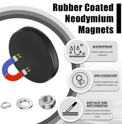 Rubber Coated 30lbs 1.69in Mounting Neodymium Magnets Base 43mm 4pcs M4