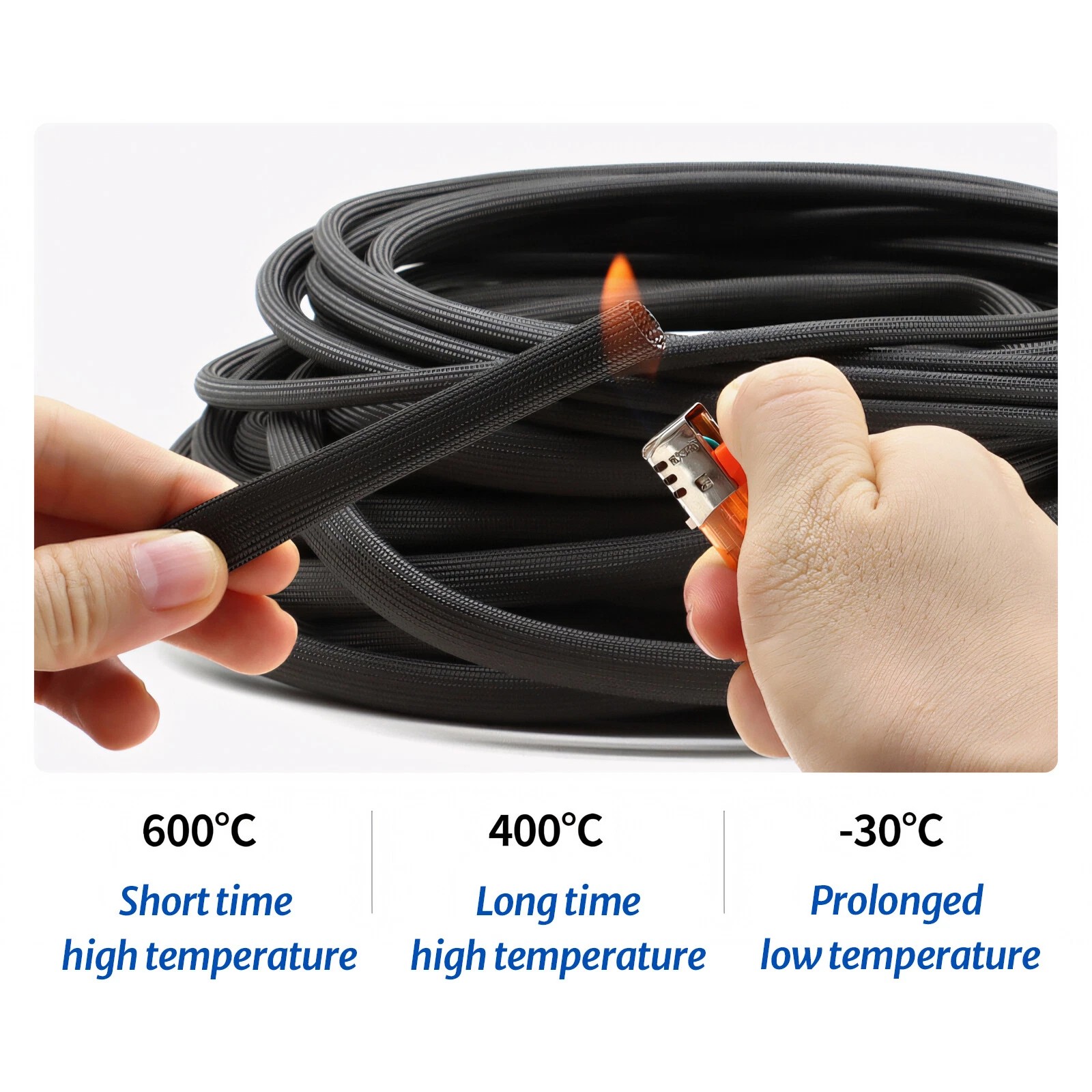 Black Heat Resistant Sleeving Cable Wire Ø 1mm-30mm High Temperature Metre 600°C
