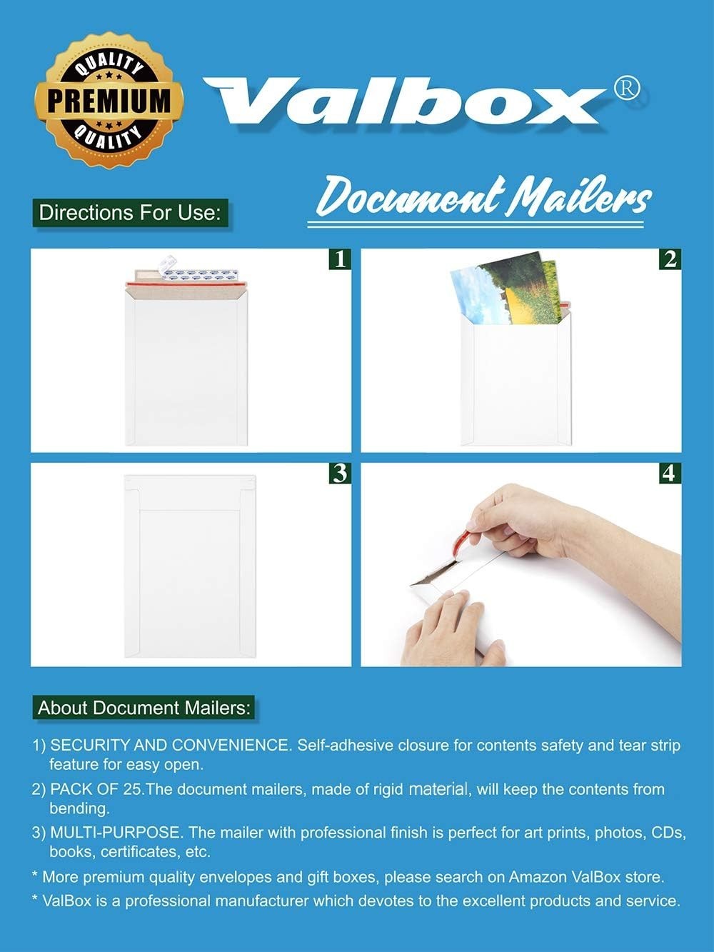 6×8 Self Seal Photo Document Mailers 25 Pack Stay Flat White Cardboard Envelo…