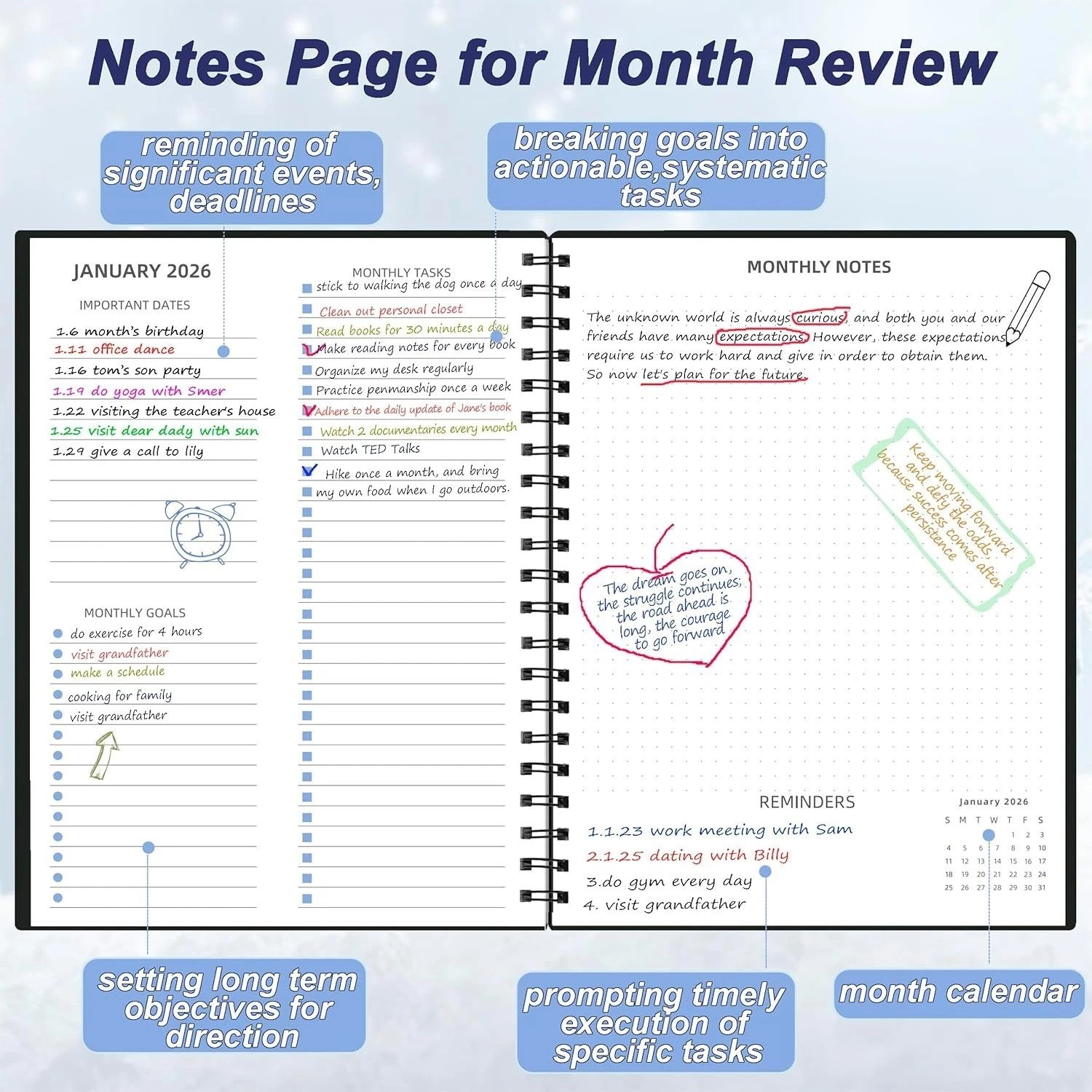 2026 2027 Monthly Planner 7.4 Inch x 9.6 Inch Black Spiral Bound Organizer