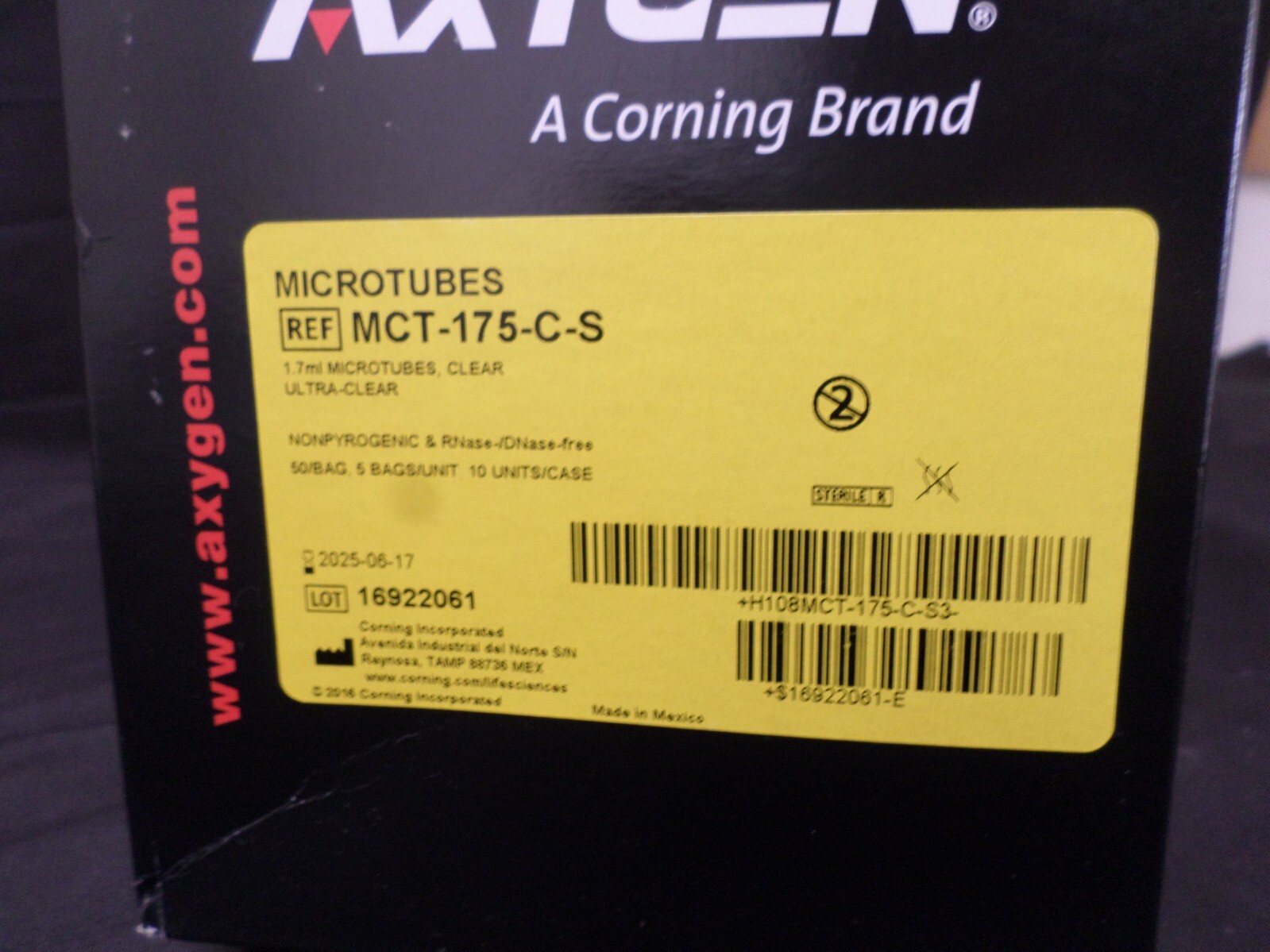 AXYGEN 1.7mL Ultra-Clear Sterile Nonpyrogenic MIcrotubes MCT-175-C-S (250/pk)