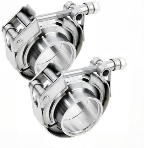 2.25 Inch V Band Clamp Kit with Male Female Flanges, 2 Pack Quick Release Stainl