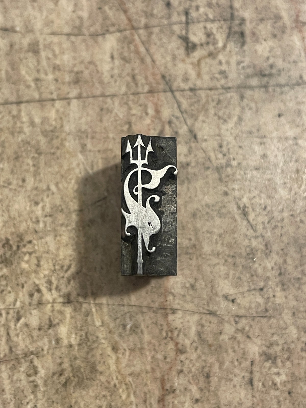 Printing Letterpress Block Antique BB&S Foundry Cast Sea Monster & Trident (3478