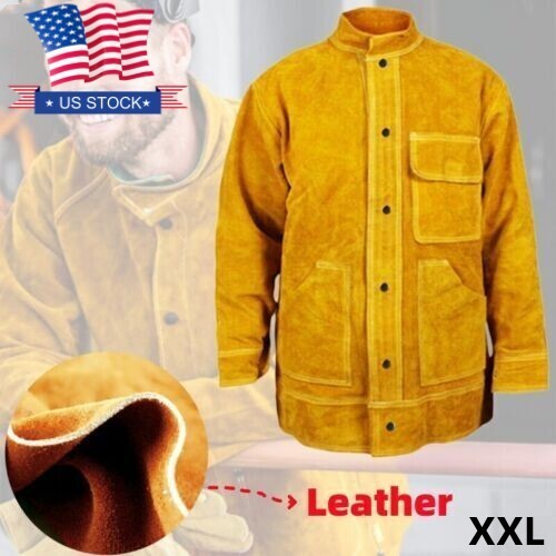 Heavy Duty Welding Jacket 2xl Heat Flame Resistant Cowhide Work Coat Welder Gift