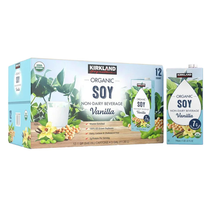 Kirkland Organic Soy Beverage Vanilla 32 fl oz 12-Pack Costco Non-Dairy
