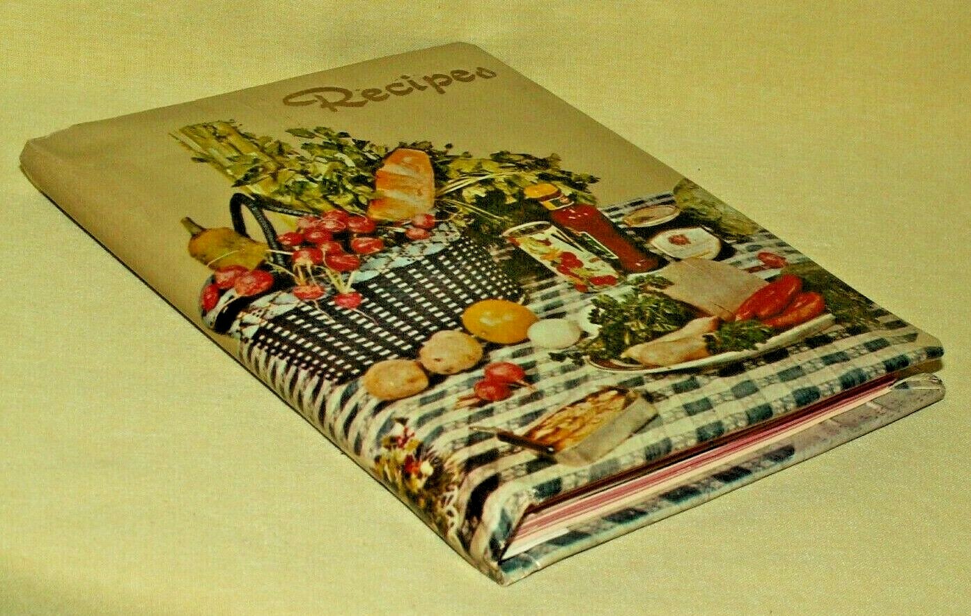 RECIPE FILE BINDER VINTAGE MCM DAN DEE IMPORTS HONG KONG BLANK PAGES POCKETS.