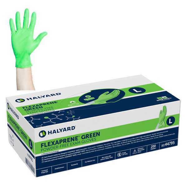 Flexaprene Green exam glove, X-LARGE 180/bx. Powder-free, textured fingertips