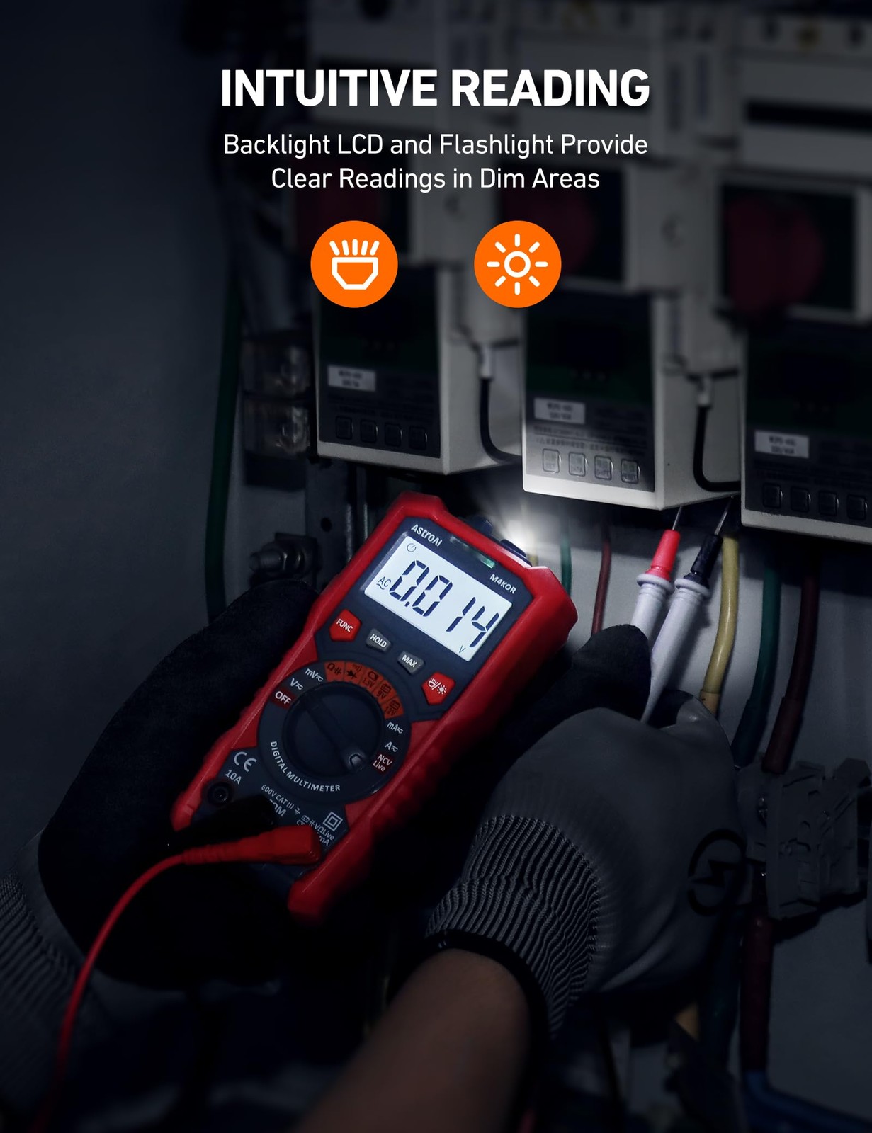 AstroAI M4K0R Digital Multimeter, TRMS 4000 Counts Multicolored-Test Kit