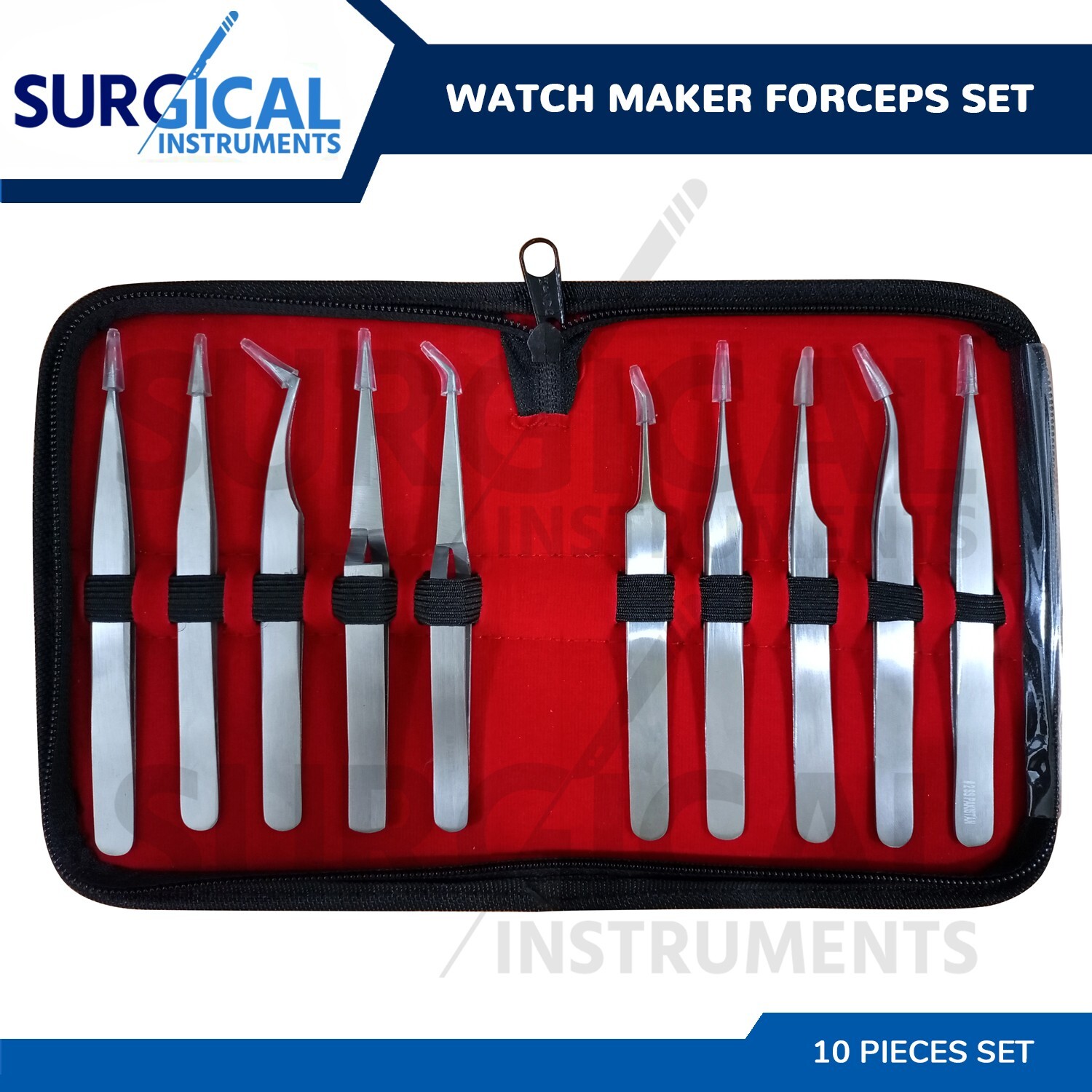 10 Pcs Set of Watch Maker Forceps Tweezers with Fine Point Surgical German Grade